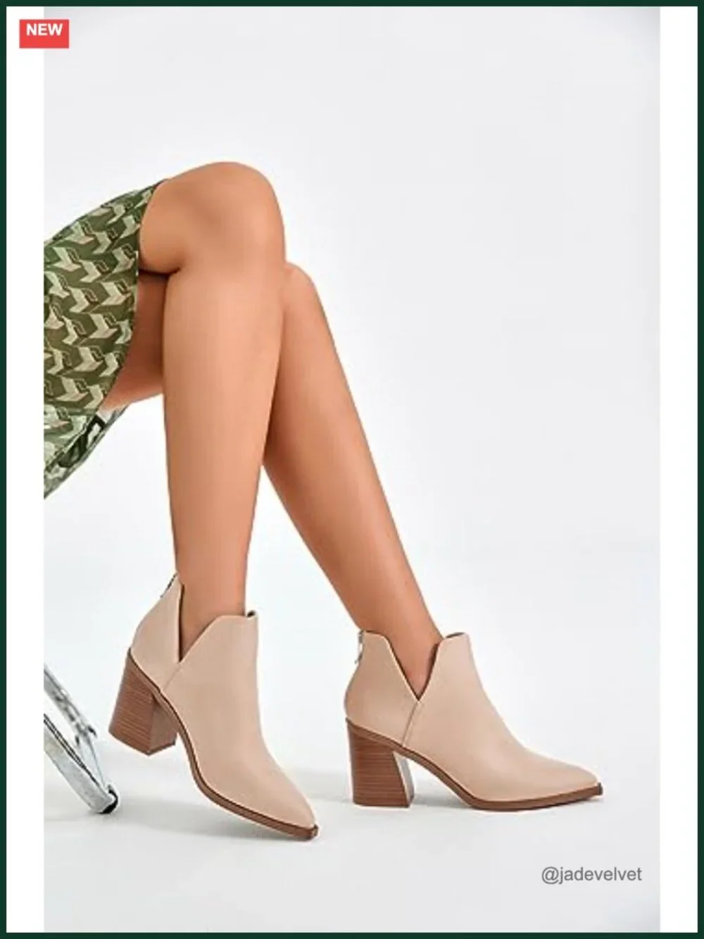 Pointed Toe Stacked Mid Heel Ankle Boots Faux Leather Booties